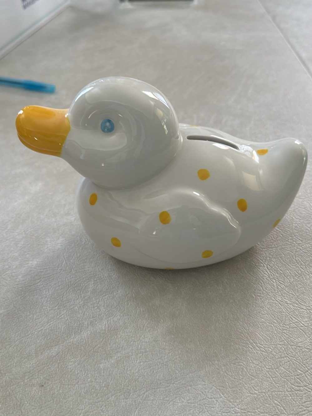 TIFFANY & CO Ceramic Duck Coin Bank - White with Yellow Polka Dots